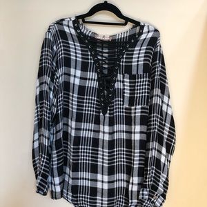 Oversized flannel with black criss cross ties